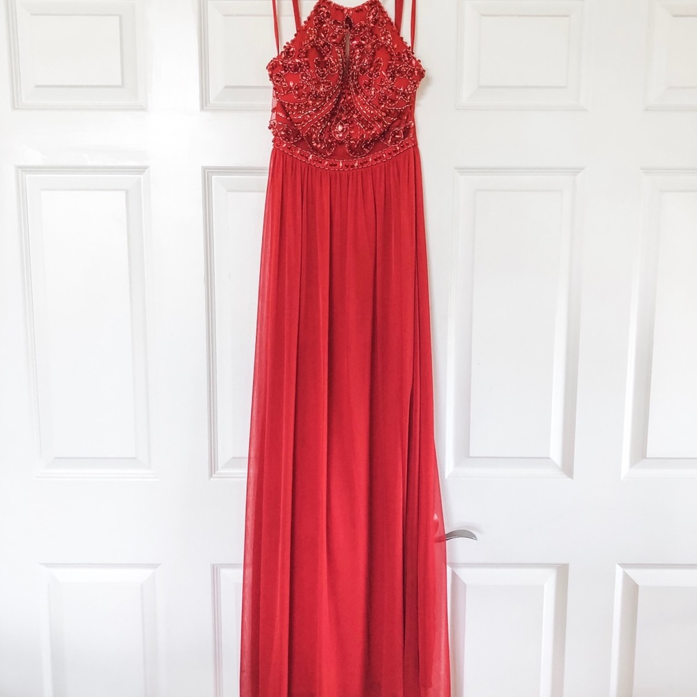 Red Floor Length Prom Dress